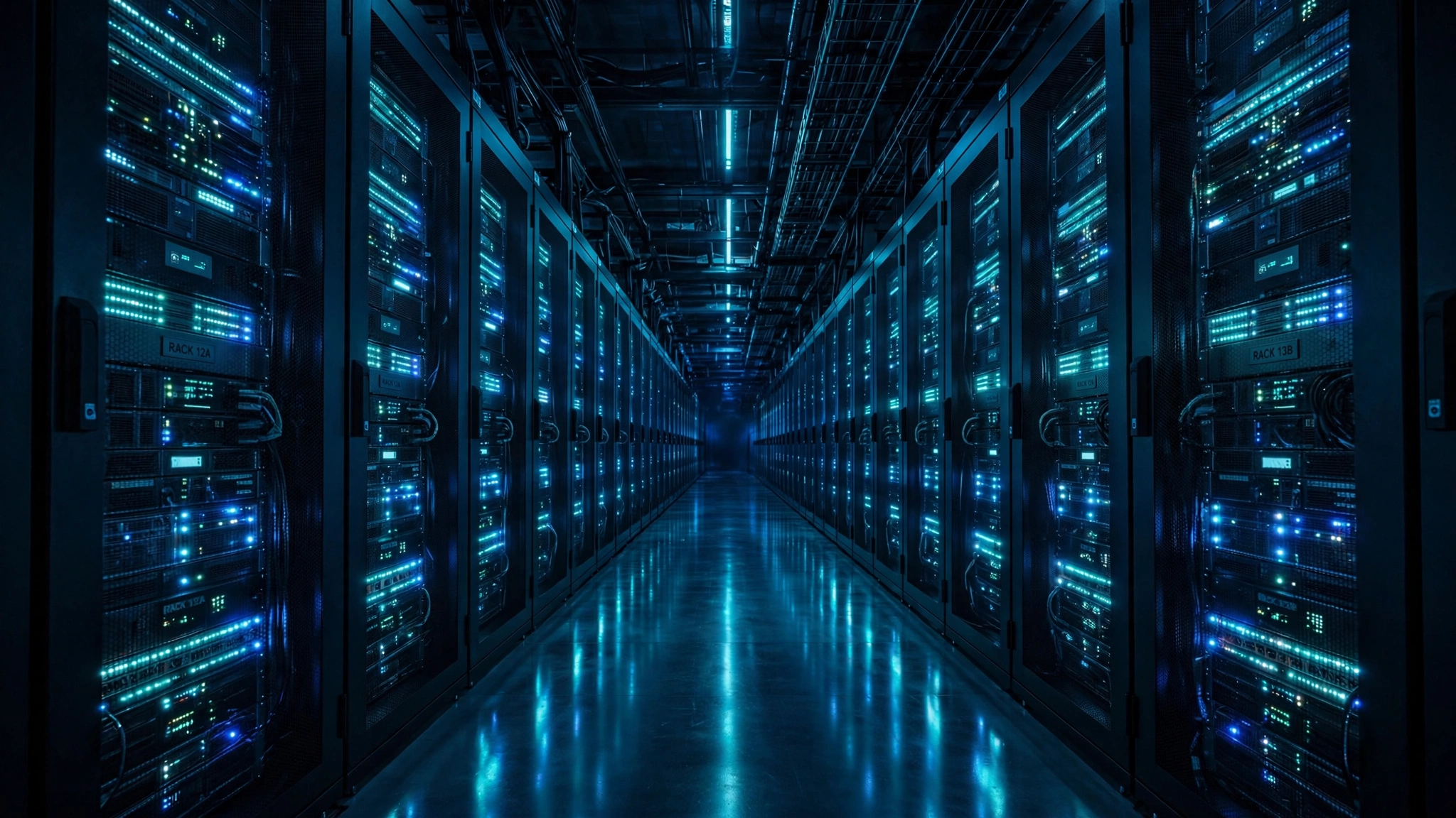 Centro de datos con servidores iluminados